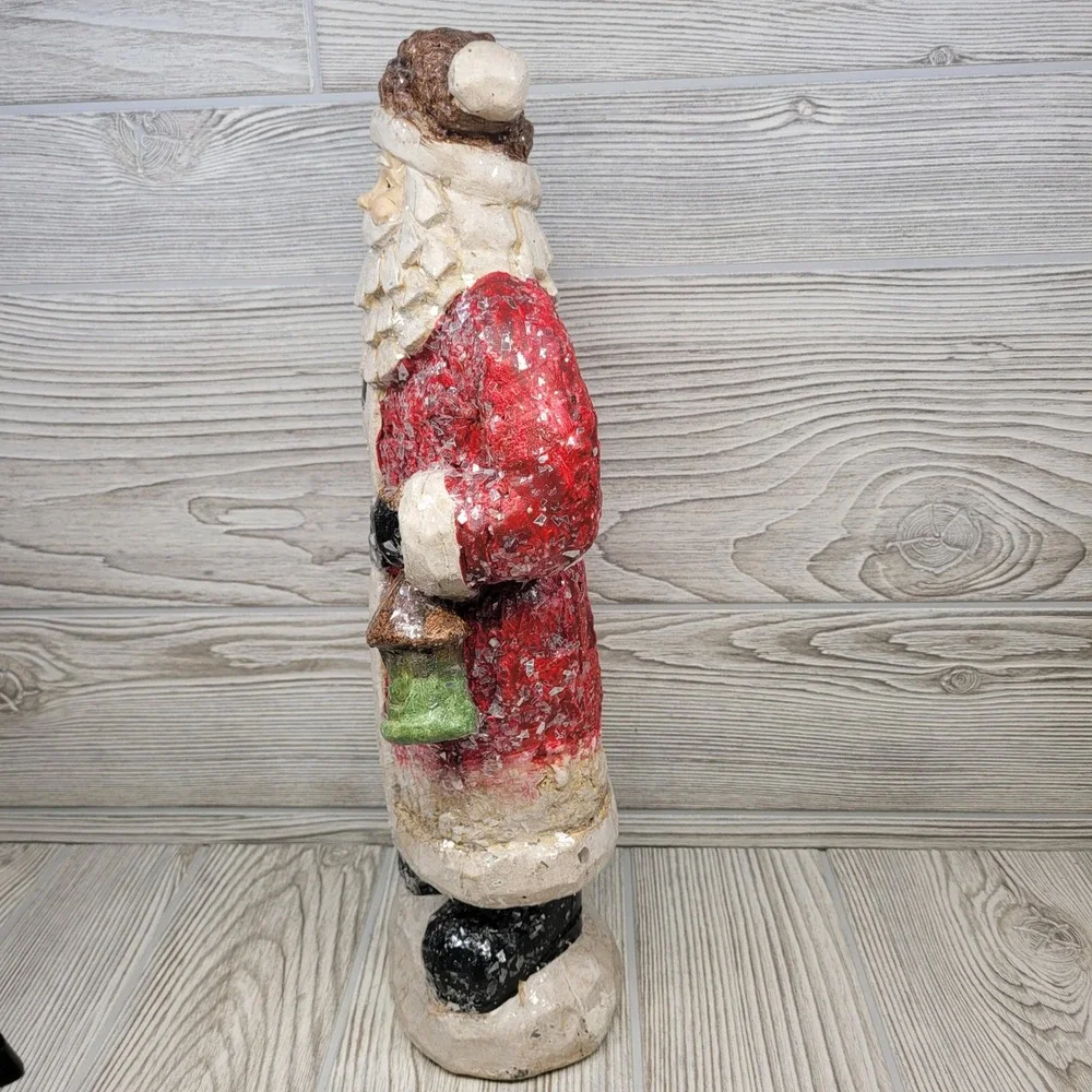 Valerie Parr Hill Rustic Standing Santa‎ Holding Birdhouse Pinecone Hat Glitter